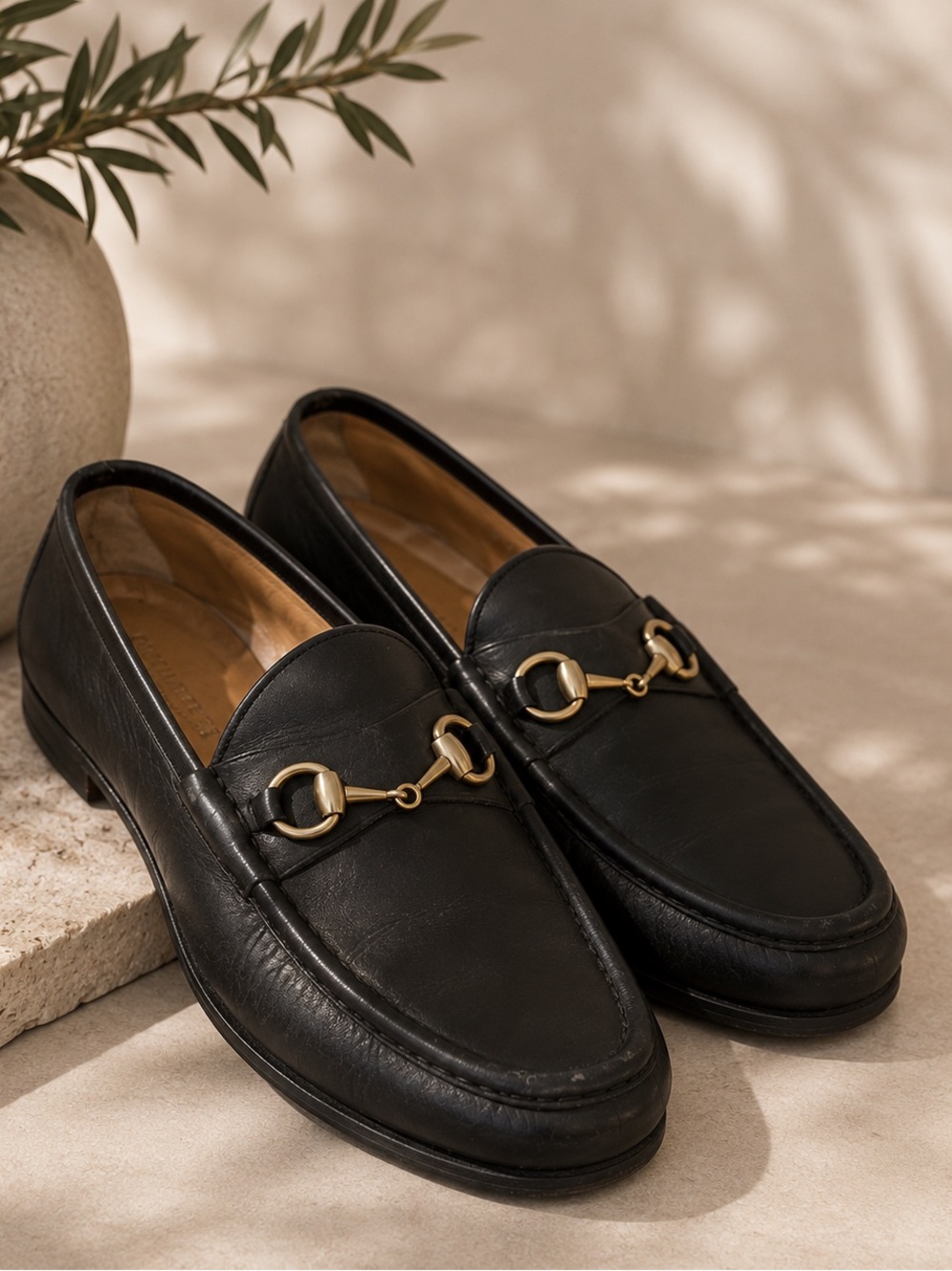 Gucci Men’s Black Leather Horsebit Loafers Size 42.5 D Made in Italy